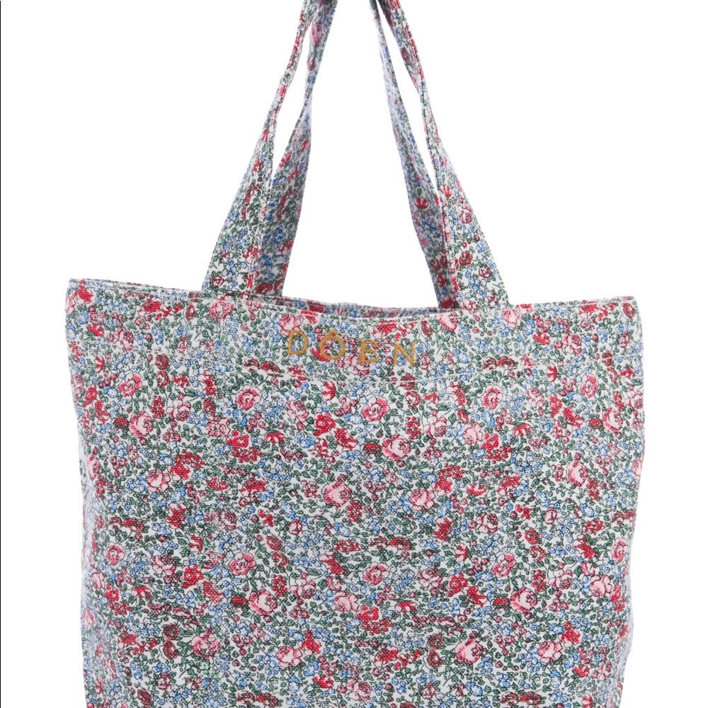 DÔEN Mini Canvas Tote in White Petite Jardin